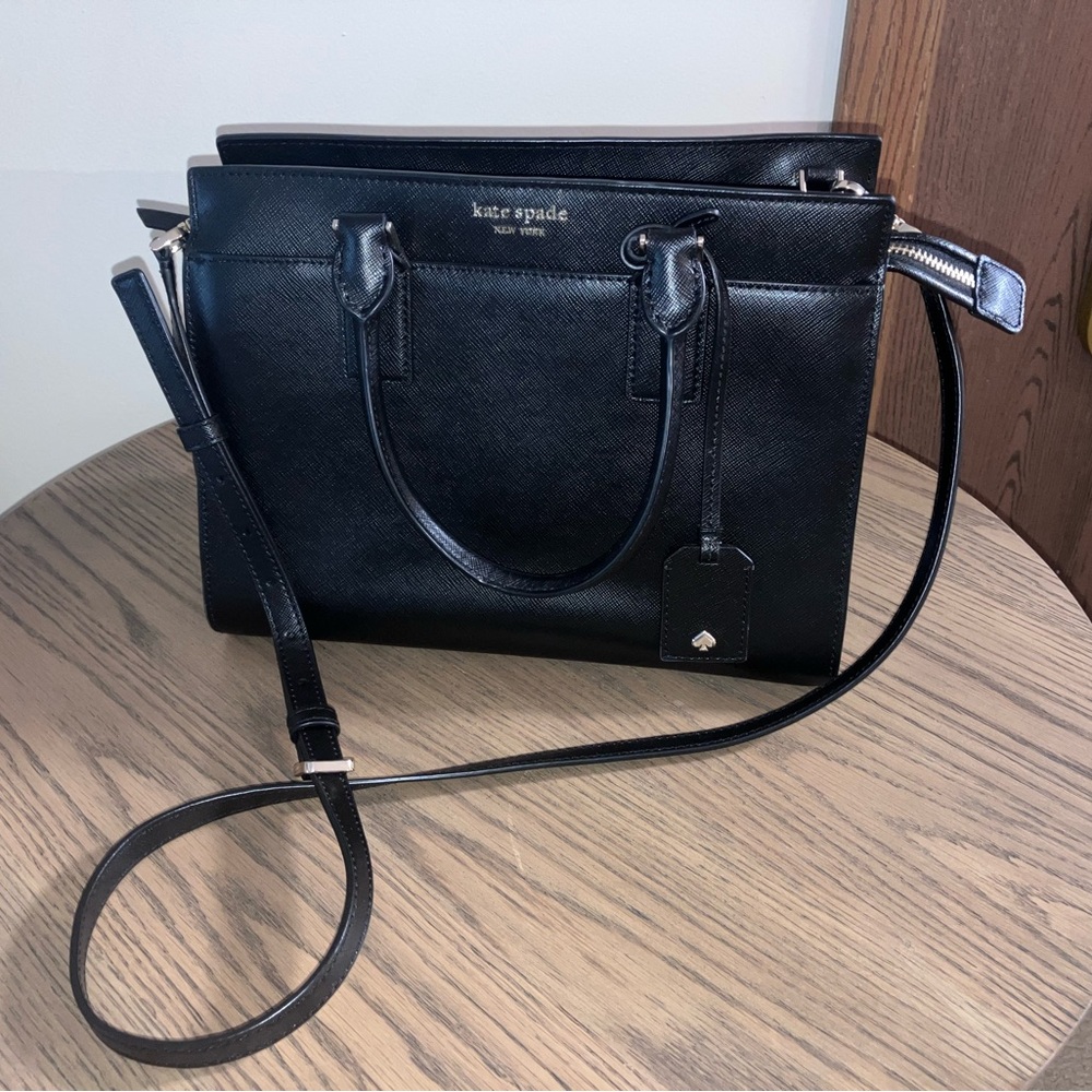 kate spade Black Saffiano Leather Medium Satchel with Detachable Strap
